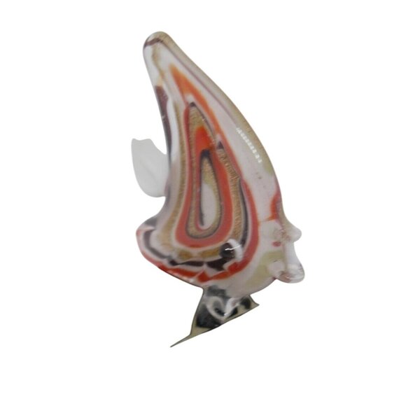 Handcrafted Glass Fish Pendant Figurine Abstract Orange Black Pattern White Fins - Picture 3 of 7